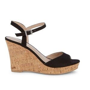Black Cork Wedge Sandals with Ankle Strap